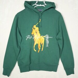 Polo Ralph Lauren Men's Small Big Pony‎ Pullover Hoodie Green Yellow $148 NWOT